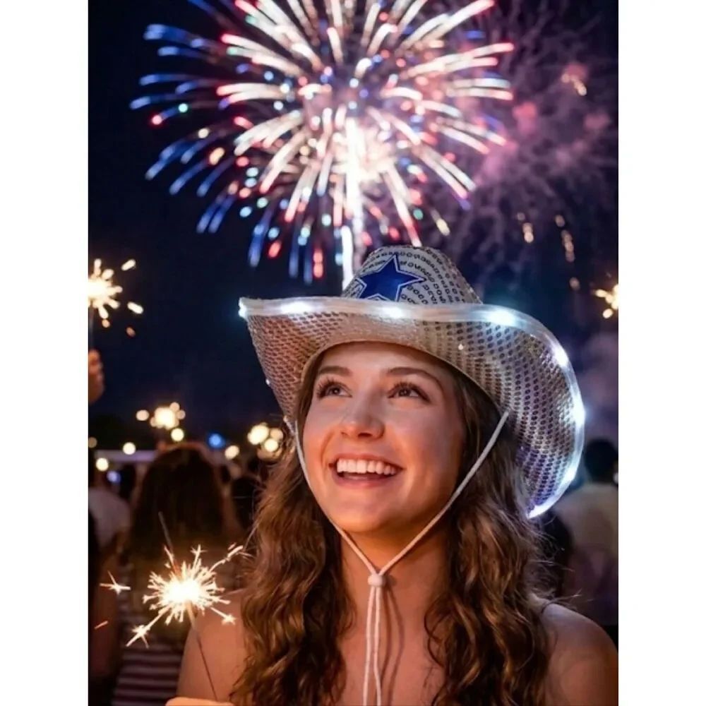 Novelty Cowboy Hat Red White Blue Light-up